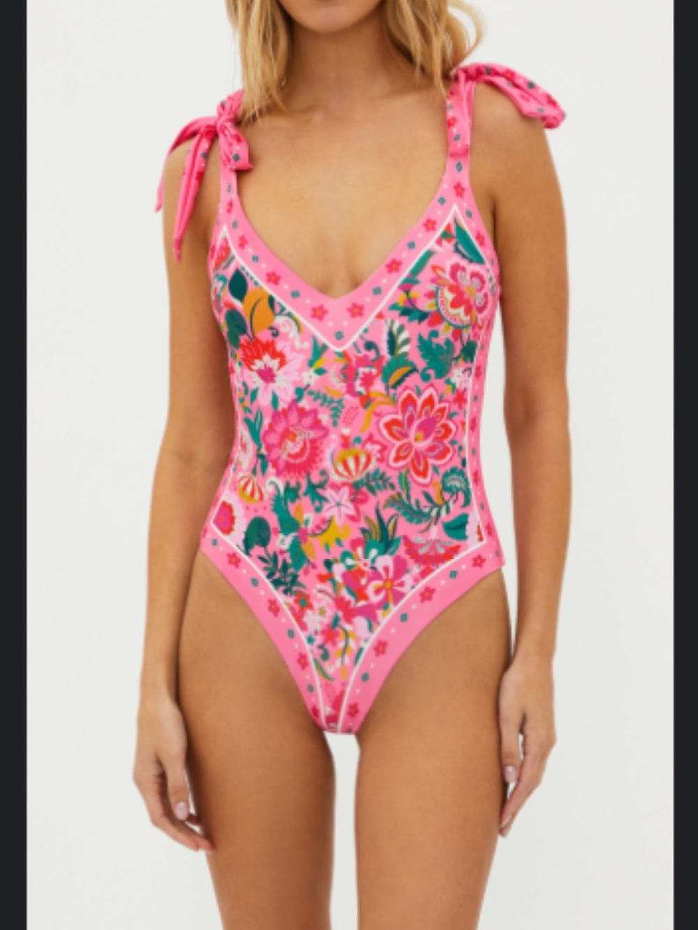 Beach Riot Pink Floral One-Piece Swimsuit with Tie Shoulders